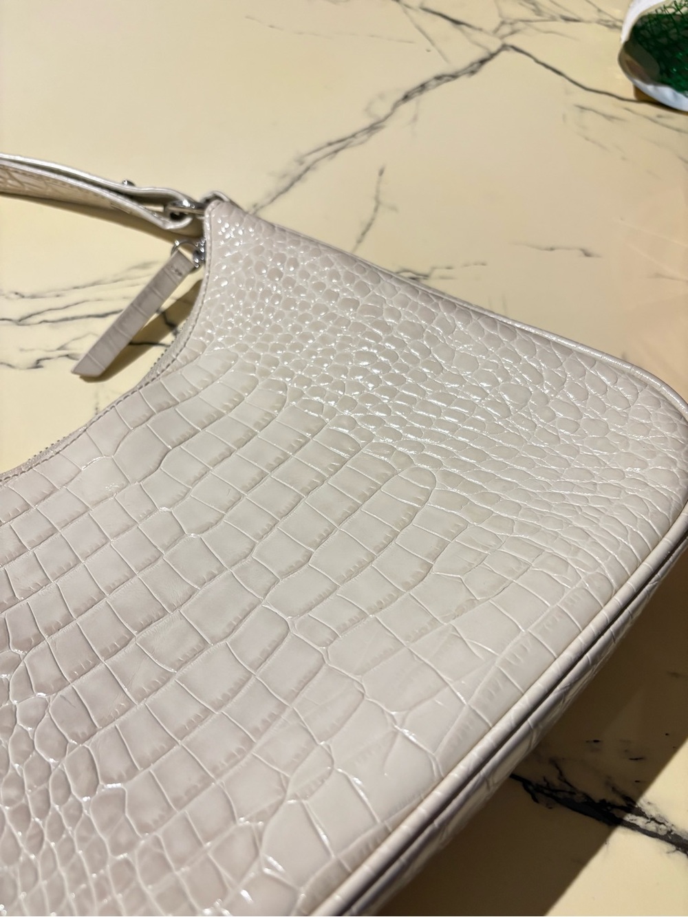 Croc-Embossed Shoulder Bag in Cream - Picture 2 of 8